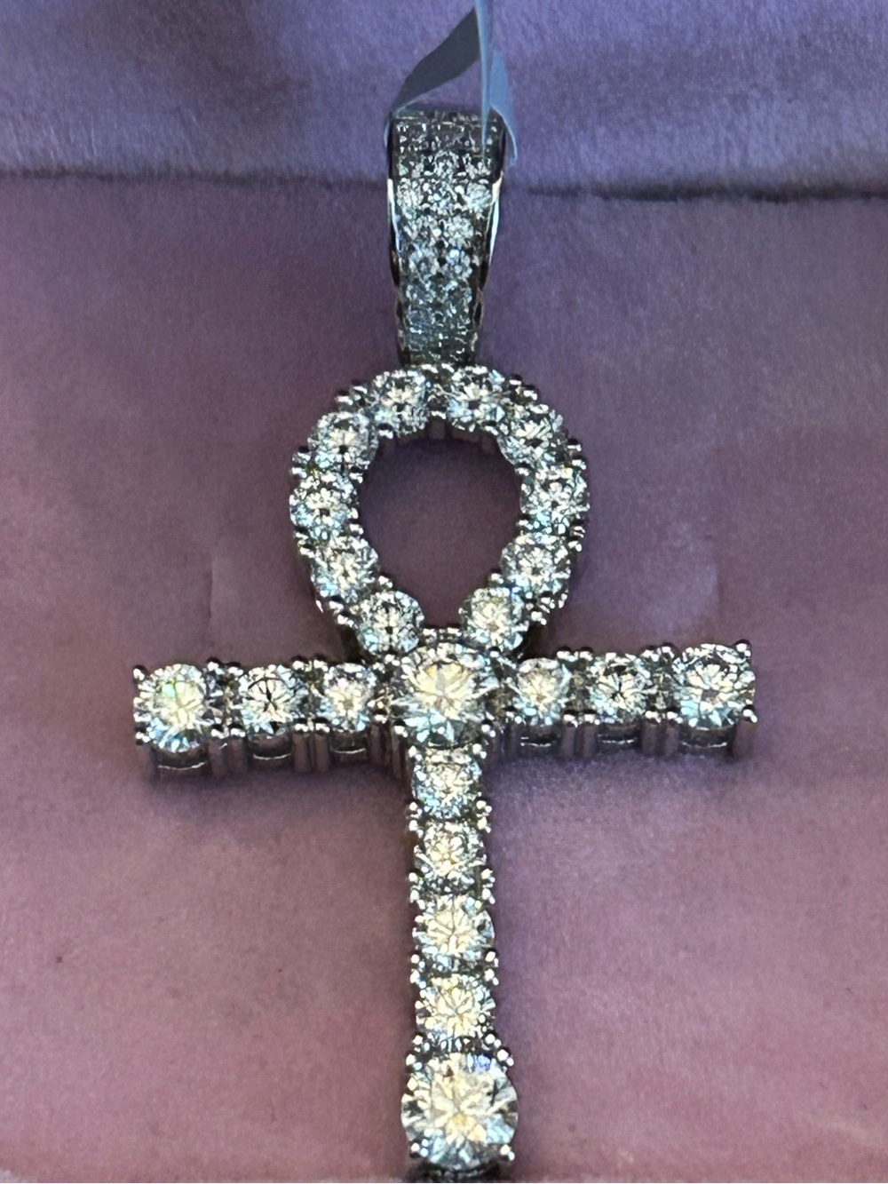 Sparkling 2.00CTW Round Moissanite 💎 Ankh Pendant Necklace 925 Sterling Silver